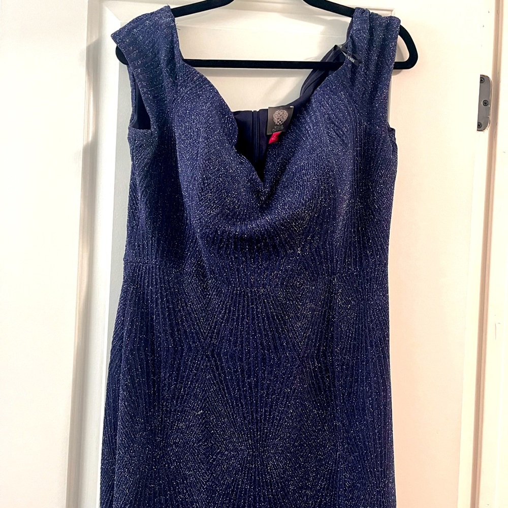 Vince Camuto off the shoulder metallic Gown